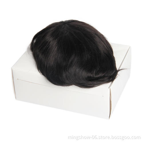 Remy Human Hair Fine Mono Men's Toupee Poly Hoating Human Hair Wigs Durable Hairpieces Systems